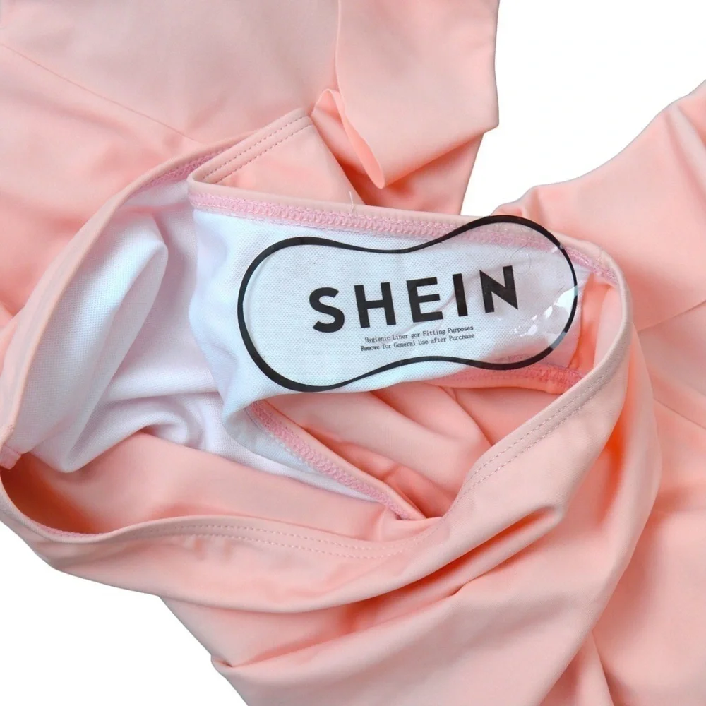 Shein Light‎ Pink Ruffle V-Neck Hi Cut One Piece Swimsuit, Medium NEVER WORN